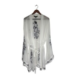 Young Threads Embroidered‎ Kimono Duster Open Front Cover Up S/M